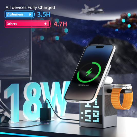 3 In 1 Wireless Charging Station With Alarm Clock